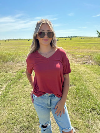 V-Neck soft touched tee-Short sleeve-Rust-Small-It's Personal Boutique LLC
