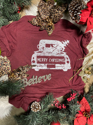 Merry Christmas Pickup Graphic Tee-Holiday-It's Personal Boutique LLC