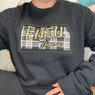 Black Plaid FHSU Sweatshirts-FHSU-It's Personal Boutique LLC