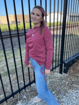 Rally Lace Up Pullover-Sweatshirts-It&#x27;s Personal Boutique LLC