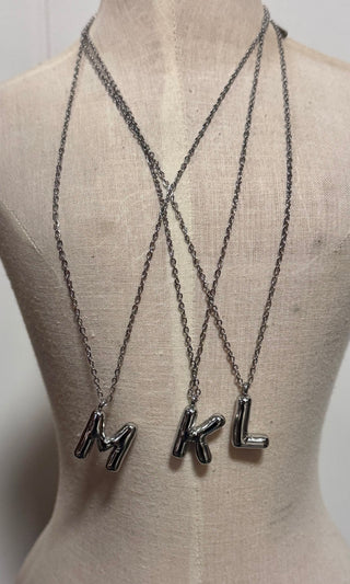 Silver Puffed Initial Necklace