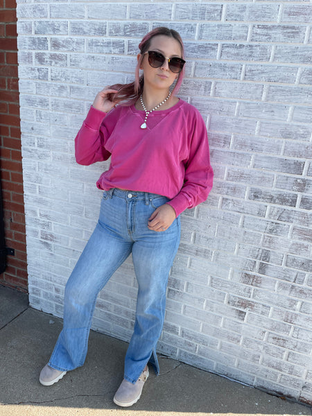 Split hem light wash jean