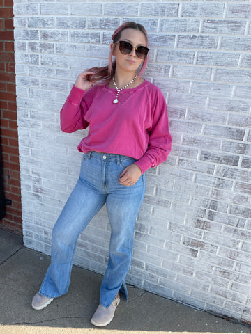 Split hem light wash jean