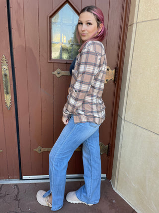 Mocha plaid shacket-Long sleeve-It&#x27;s Personal Boutique LLC