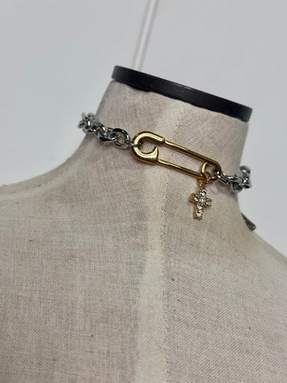 Mixed Metal Cross Pin Bracelet