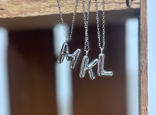 Silver Puffed Initial Necklace