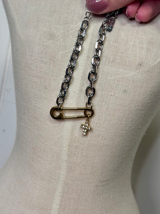 Mixed Metal Cross Pin Bracelet