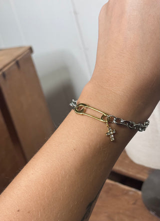 Mixed Metal Cross Pin Bracelet