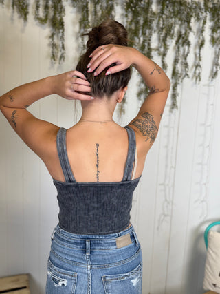 Ash Black Ribbed V-neck tank