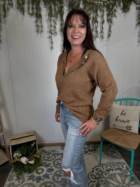 Buttoned Sweater Knit Top
