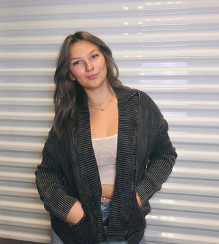 Washed drop shoulder cardigan-Cardigan-It&#x27;s Personal Boutique LLC