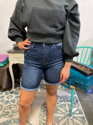 Risen Dark Wash Denim Shorts