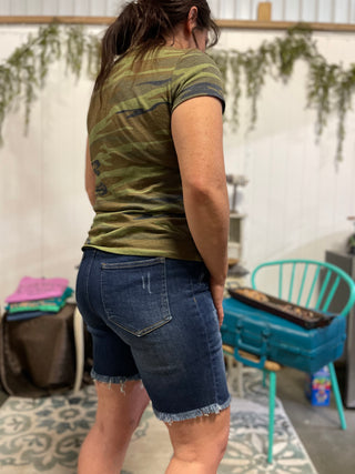 Risen Dark Wash Denim Shorts