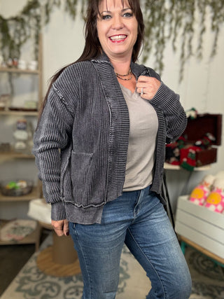 Washed drop shoulder cardigan-Cardigan-It&#x27;s Personal Boutique LLC