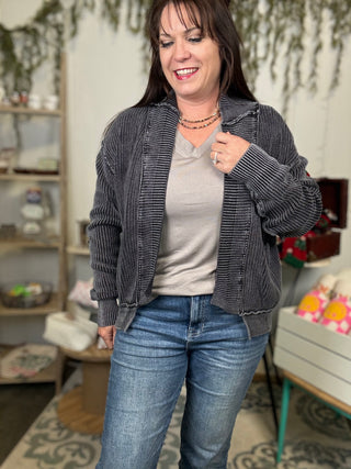 Washed drop shoulder cardigan-Cardigan-It&#x27;s Personal Boutique LLC