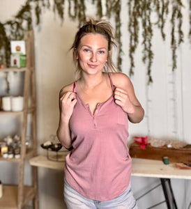 Lt Rose. Ribbed Half Snap Cami