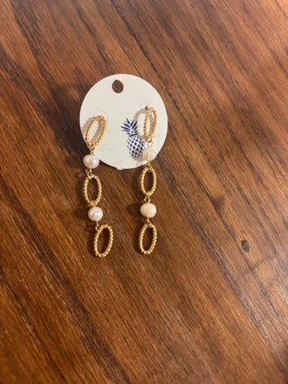 Earrings $15-Jewlery-Dangly gold chain with pearls-It&#x27;s Personal Boutique LLC