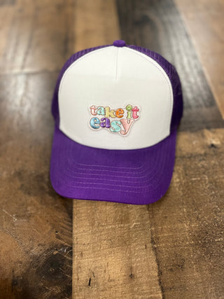 Take It Easy patch trucker hat-Hats-It&#x27;s Personal Boutique LLC