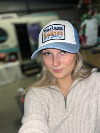 Badass Mama patch trucker hat-Hats-Blue-It&#x27;s Personal Boutique LLC