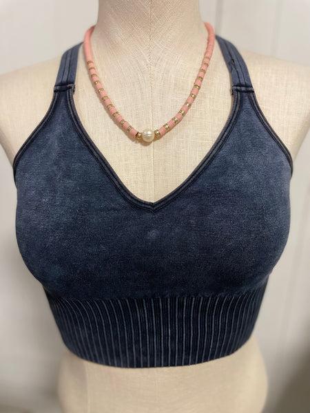 Ash Black Ribbed Crop Top