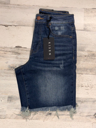 Risen Dark Wash Denim Shorts-Bottoms-It&#x27;s Personal Boutique LLC