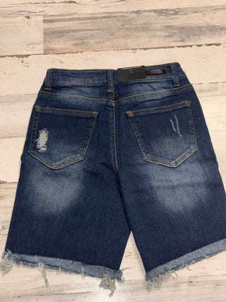 Risen Dark Wash Denim Shorts-Bottoms-It&#x27;s Personal Boutique LLC