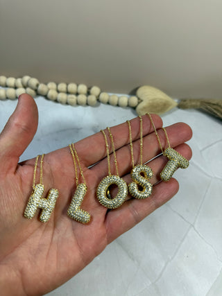 Gold Bubble Initial Necklace-Jewlery-It&#x27;s Personal Boutique LLC