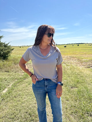 V-Neck soft touched tee-Short sleeve-Taupe-Small-It&#x27;s Personal Boutique LLC
