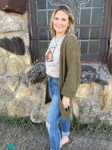 Dusty Olive Popcorn Cardigan