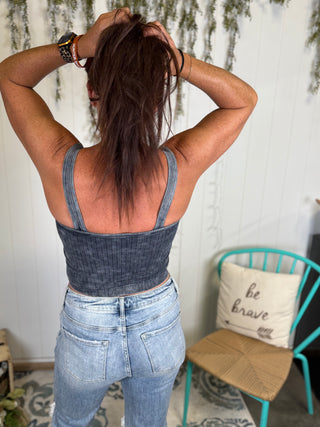 Ash Black Ribbed V-neck tank