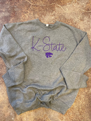 K-State Embroidered Crewneck-Sweatshirts-It&#x27;s Personal Boutique LLC
