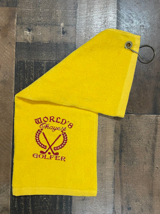 Funny Golf Towels-All the Things-World’s okayest golfer Yellow-It&#x27;s Personal Boutique LLC