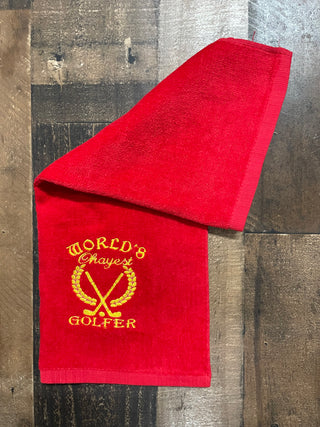 Funny Golf Towels-All the Things-World’s okayest golfer Red-It&#x27;s Personal Boutique LLC
