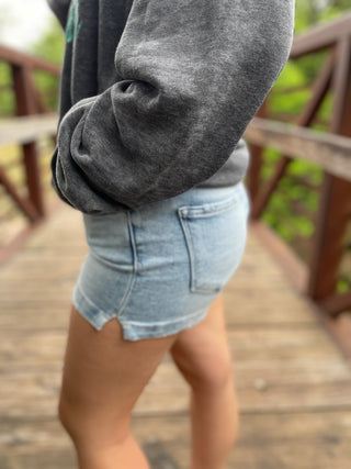 Risen light wash denim shorts-Bottoms-It&#x27;s Personal Boutique LLC