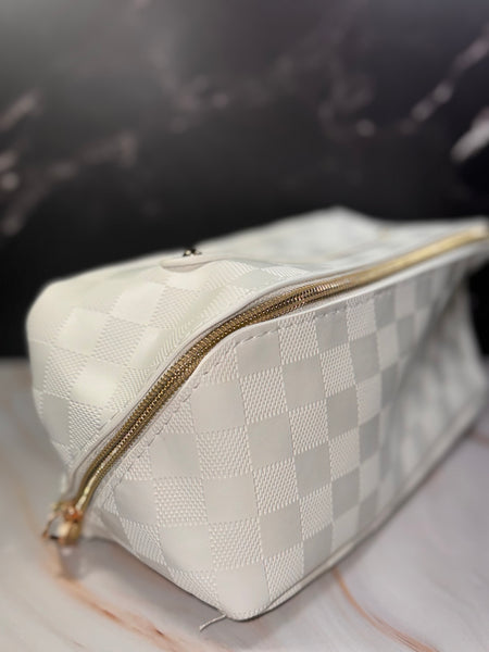 Checkered Vegan Leather Cosmetic Bag