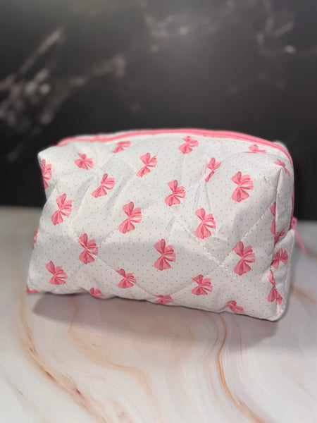 Quilted Puffer Bow Cosmetic Bag