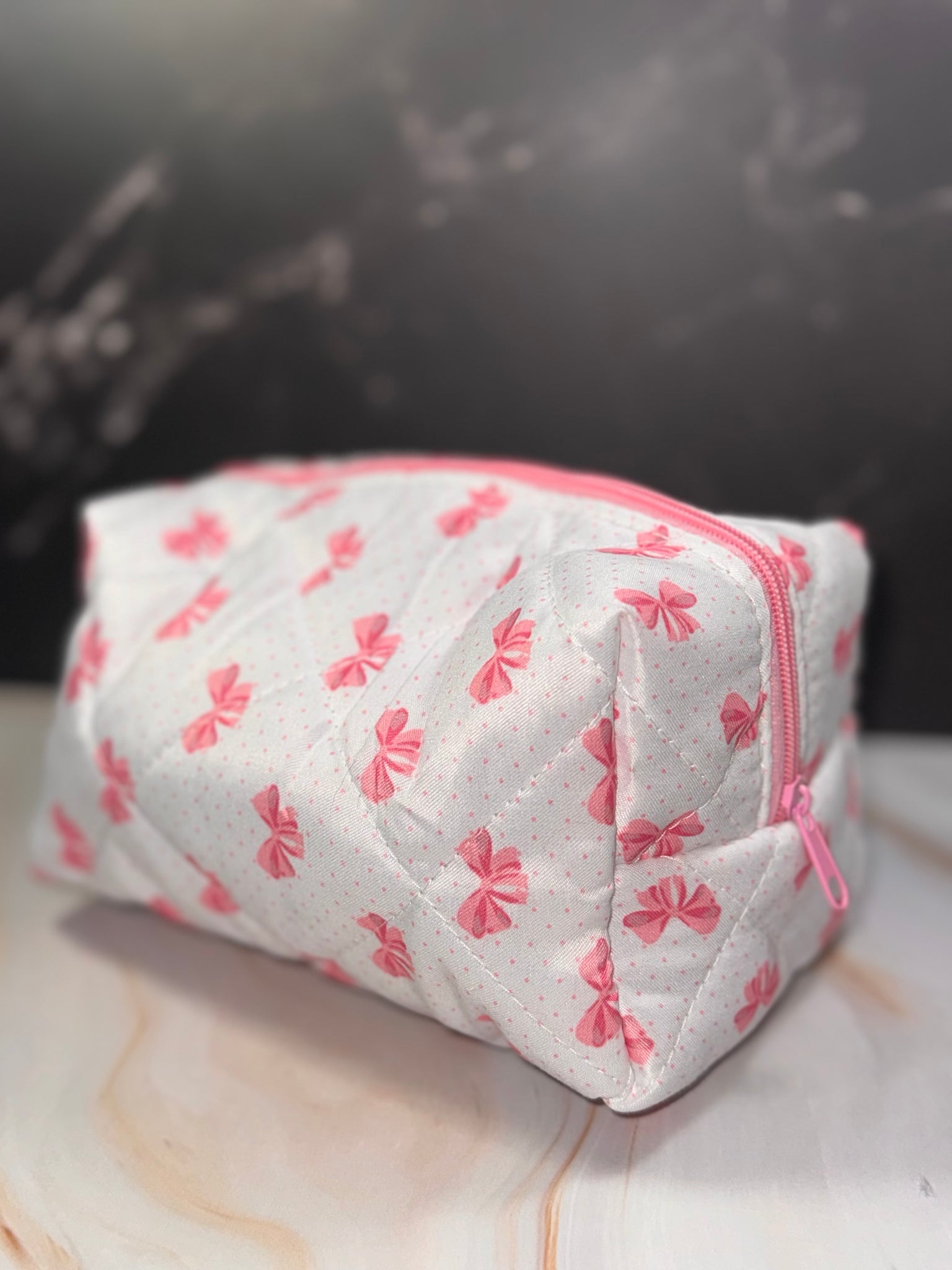 Quilted Puffer Bow Cosmetic Bag