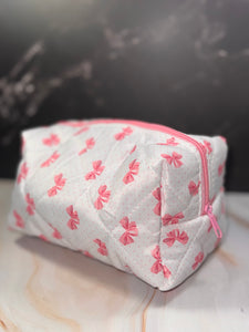 Quilted Puffer Bow Cosmetic Bag