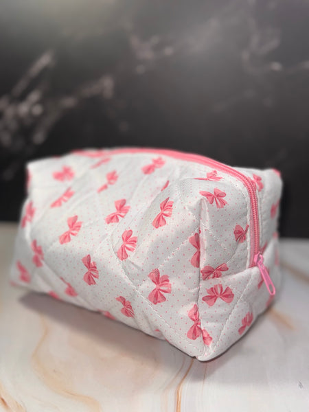 Quilted Puffer Bow Cosmetic Bag