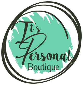 Logo of 'It's Personal Boutique' with a green splash background and black text.