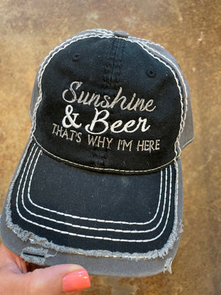 Sunshine & Beer that's why I'm here-Hats-Black/Grey-It&#x27;s Personal Boutique LLC