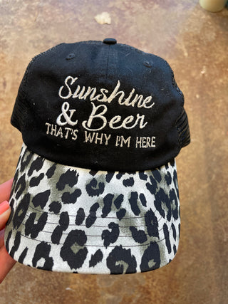 Sunshine & Beer that's why I'm here-Hats-Black/Leopard-It&#x27;s Personal Boutique LLC