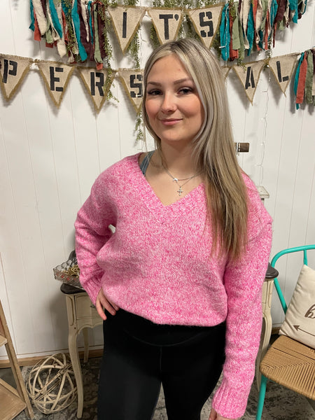 Pink Washed V-Neck Sweater