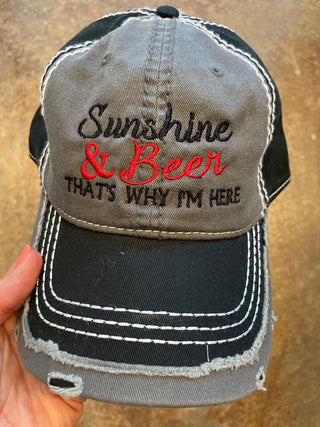 Sunshine & Beer that's why I'm here-Hats-Grey/Black-It&#x27;s Personal Boutique LLC