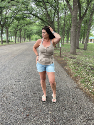 Lt. Mocha Ribbed Half Snap Cami-Tanks-It&#x27;s Personal Boutique LLC