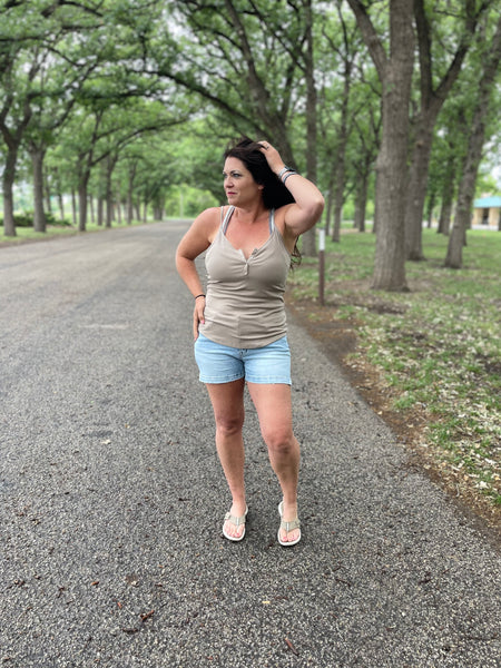 Lt. Mocha Ribbed Half Snap Cami