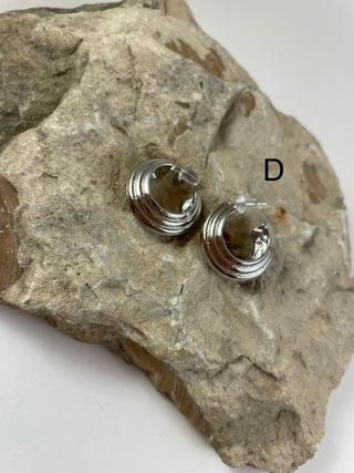 Earrings $10-Jewelry-Textured silver hoops-It&#x27;s Personal Boutique LLC