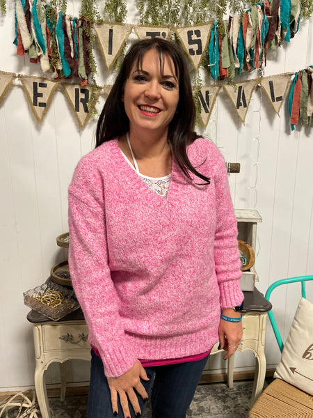 Pink Washed V-Neck Sweater