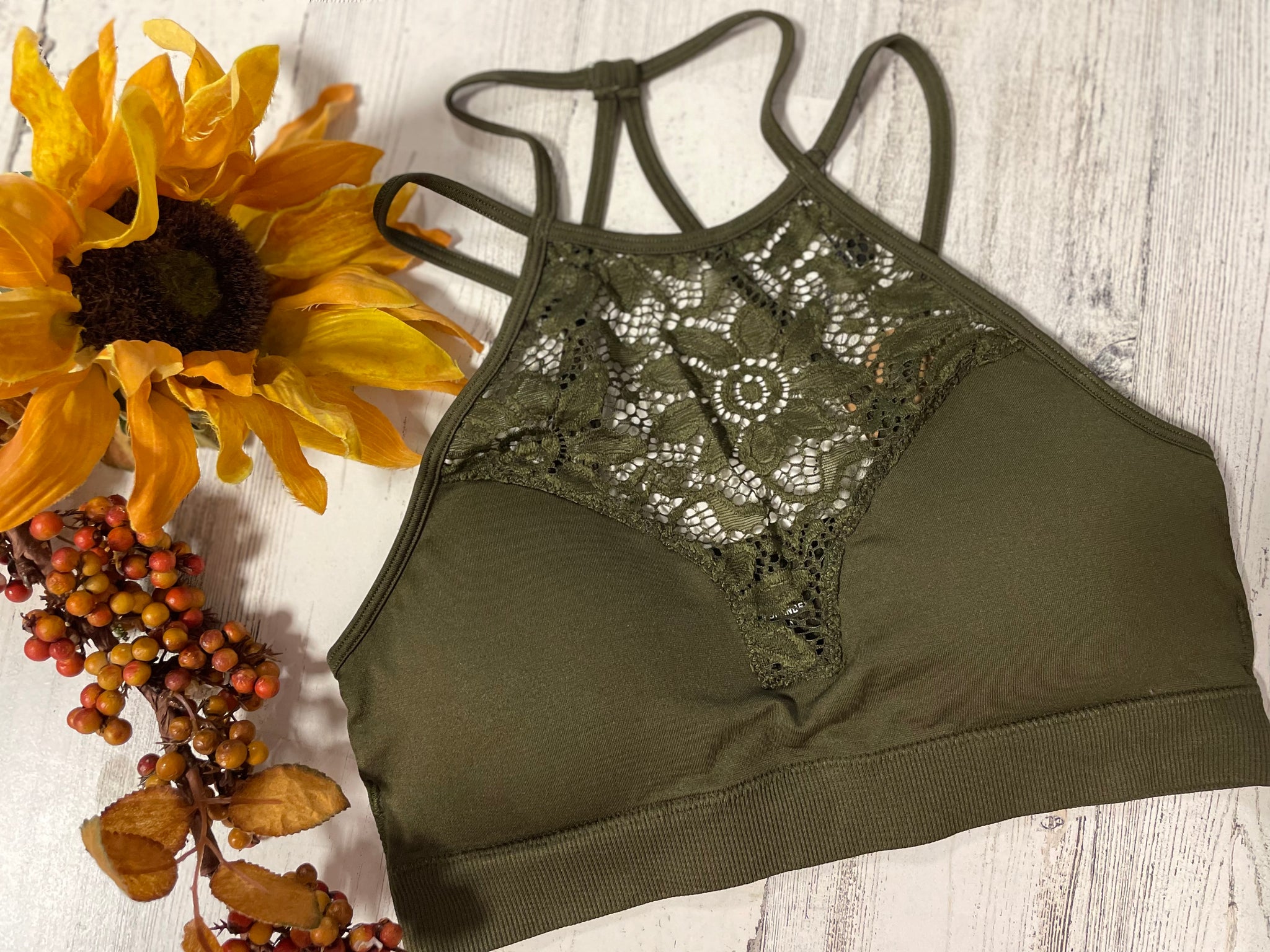 Dark Olive Floral Bralette
