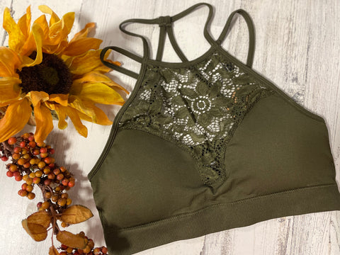 Dark Olive Floral Bralette